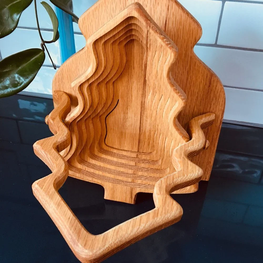 FIRM PRICE!  Artisan Carved Wood Tree Basket/Server/Hot Pad